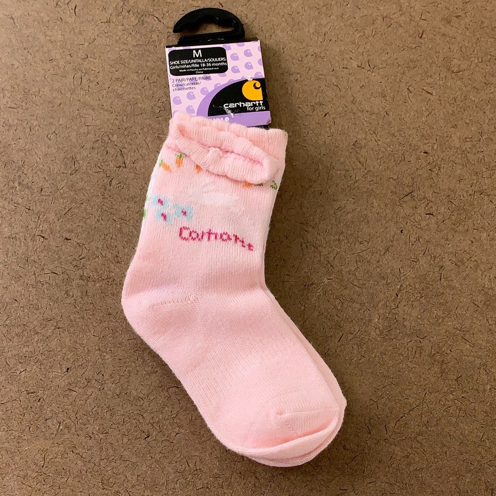 Carhartt Toddler Girls Size 18-36 Months Pink Printed Crew Socks 2 Pairs NWT